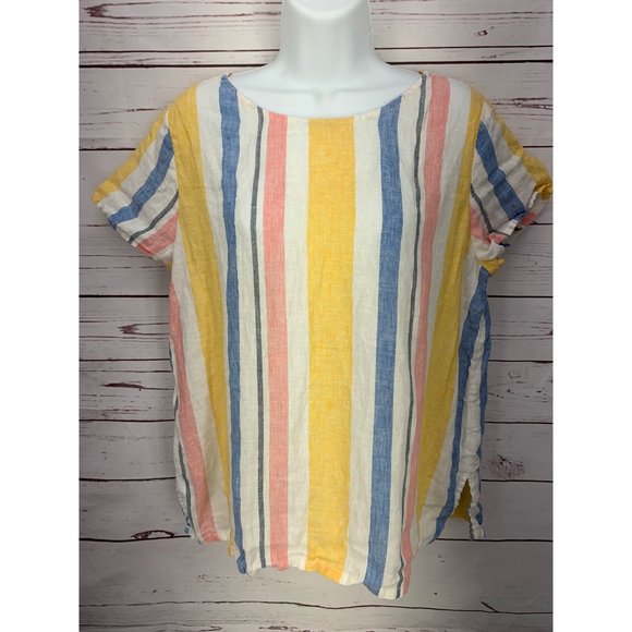 C&C California Multicolored‎ Striped Linen Medium Blouse - Picture 10 of 10